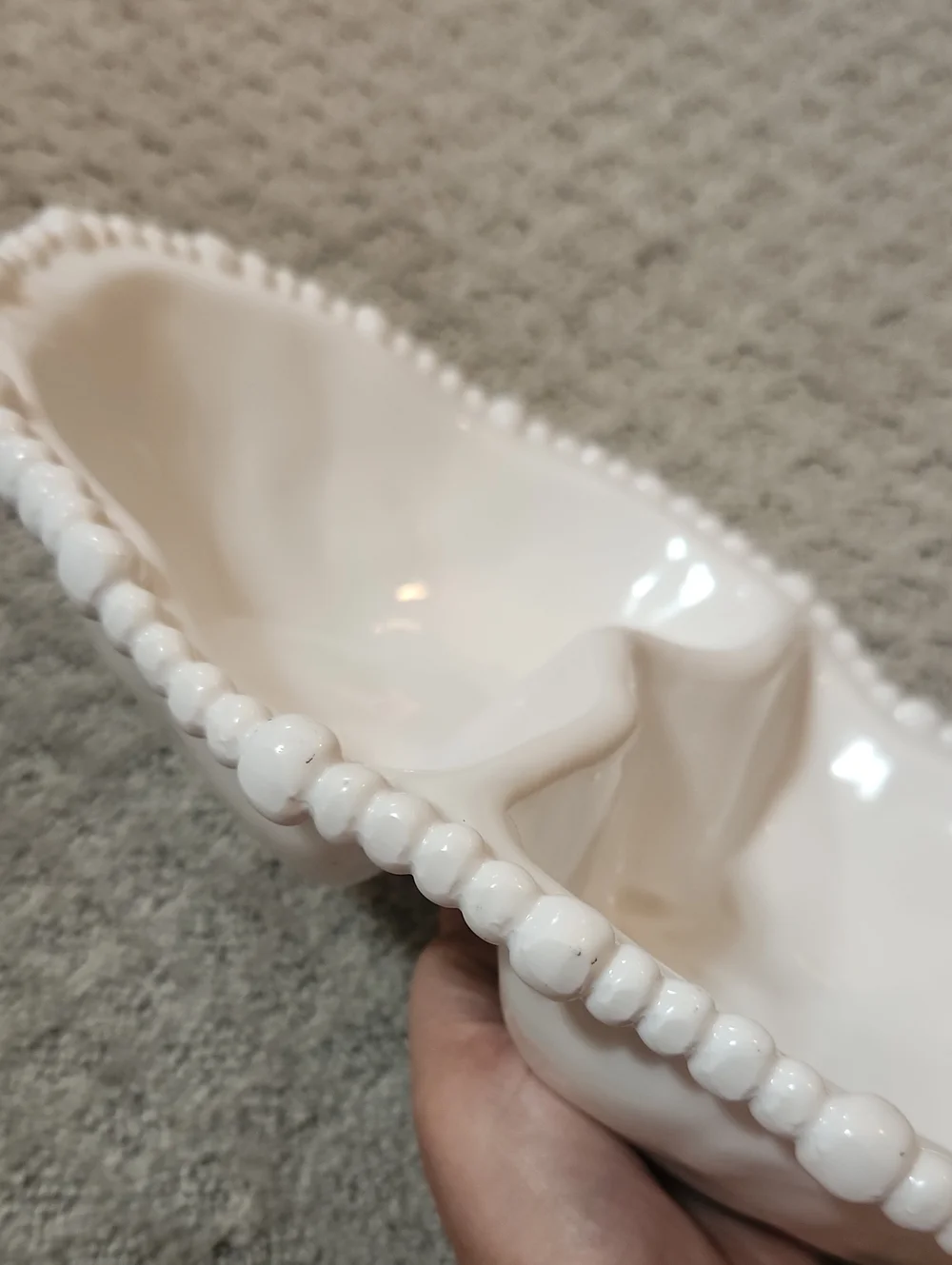 Beatriz Ball Vida Alegria Double Dip White Divided Serving Dish Beaded Rim